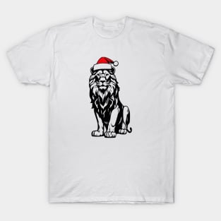 Christmas Lion with Santa Hat T-Shirt